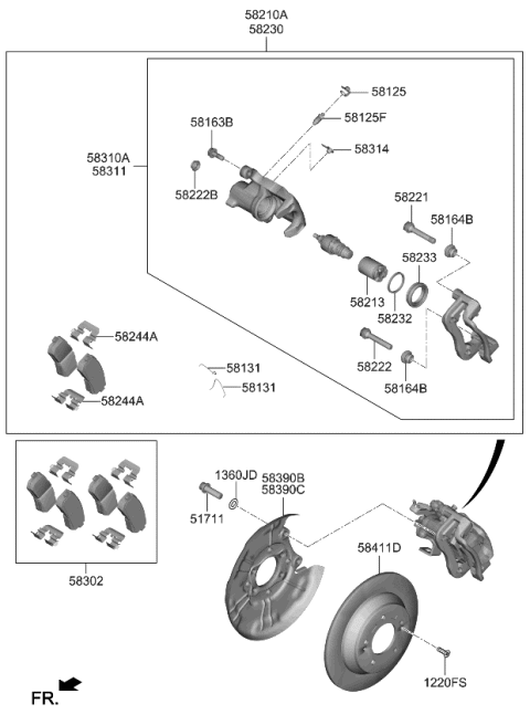 2022 Kia Soul Rear Wheel Brake Assembly Diagram for 58230K0000