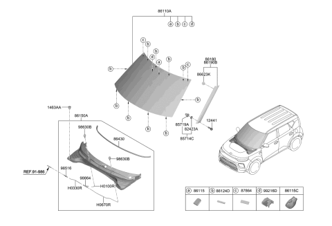 2021 Kia Soul Windshield Glass Assembly Diagram for 86110K0080