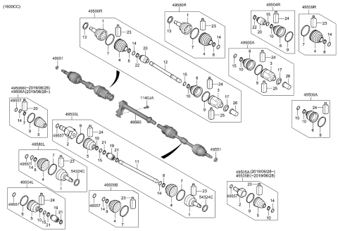 2020 Kia Soul Shaft Assembly-Drive,LH Diagram for 49500K0300