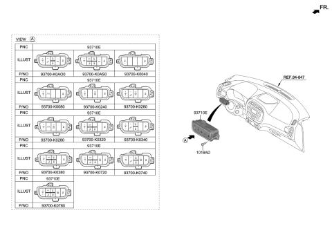 2022 Kia Soul Switch Assembly-Side CRA Diagram for 93700K0320GDM