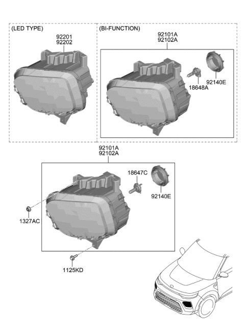 2021 Kia Soul Front Fog Lamp Assembly Diagram for 92202J2000