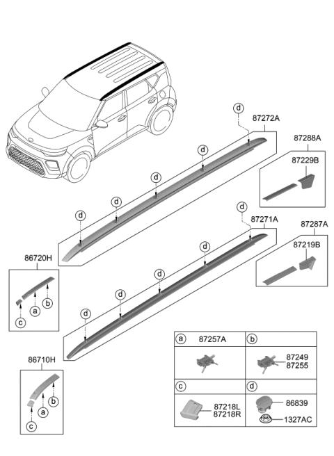 2021 Kia Soul Clip-Roof GARNISH Mt Diagram for 87252K0000