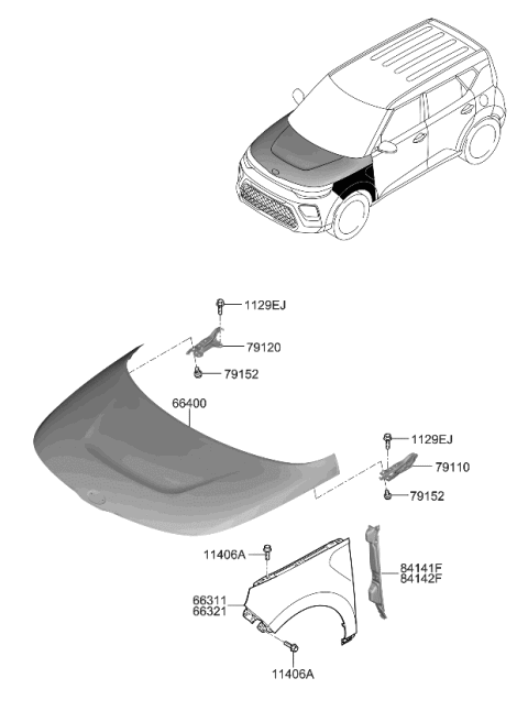 2022 Kia Soul Hinge Assy-Hood,LH Diagram for 66910K0000