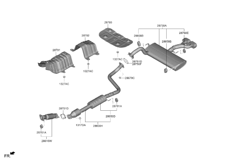 2021 Kia Soul Center Muffler Assembly Diagram for 28650K0700