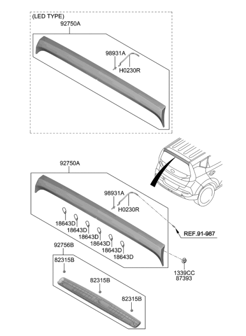 2021 Kia Soul Rear Washer Nozzle Assembly Diagram for 98931K0000