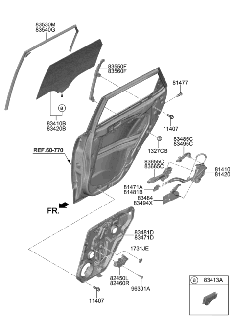 2021 Kia Soul Grip-Rear Door Glass Diagram for 834132W000