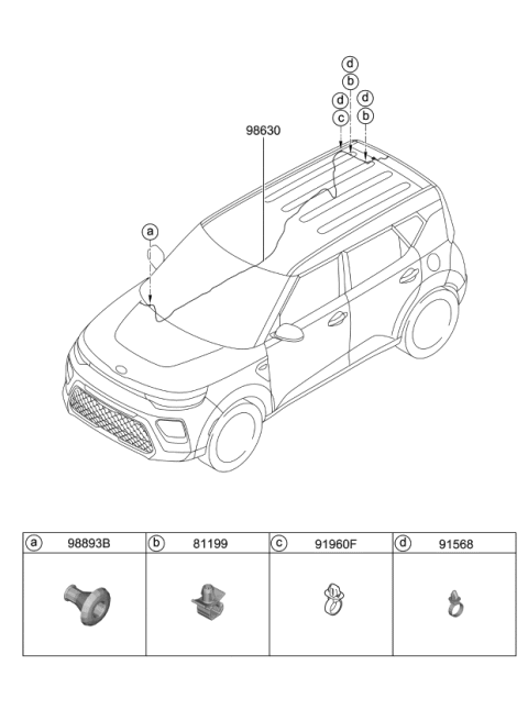 2021 Kia Soul Clip-Hood Latch Diagram for 98952K0000