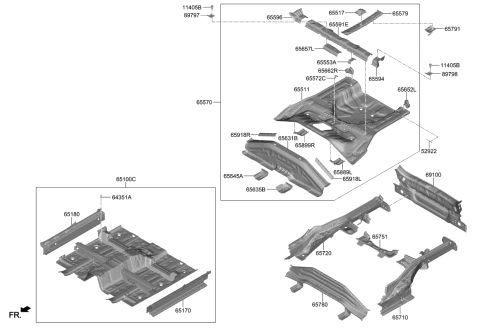 2020 Kia Soul REINF-Rr Floor Back Diagram for 65662K0000