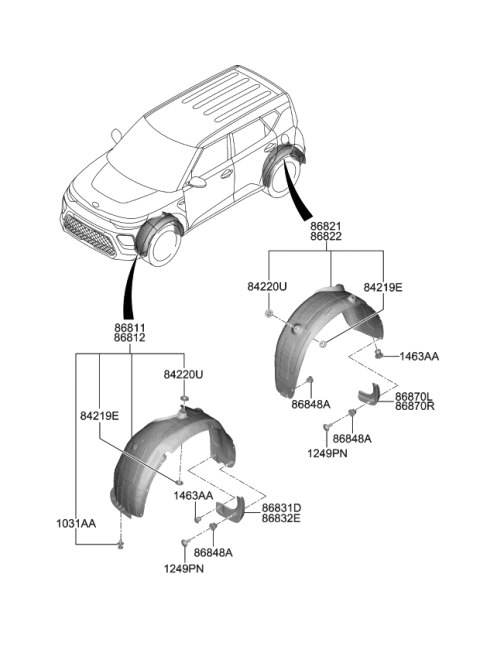 2021 Kia Soul Guard Assembly-Front Mud Diagram for 86832J2000