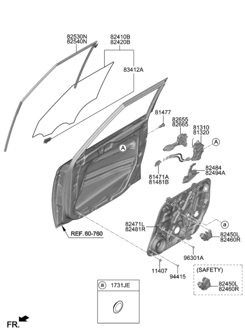 2021 Kia Soul GLASS ASSY-FRONT DOO Diagram for 82420K0320