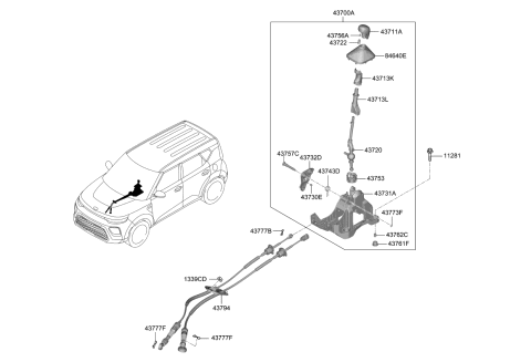 2021 Kia Soul Lever Assembly-Gear SHIF Diagram for 43720K0100