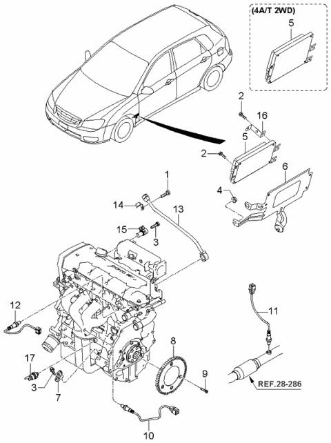 2005 Kia Spectra Engine Ecm Control Module Diagram for 3913023521