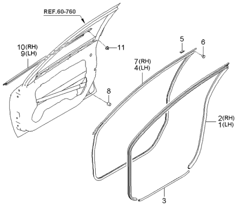 2005 Kia Spectra WEATHERSTRIP Assembly-Front Door Side Diagram for 821402F000