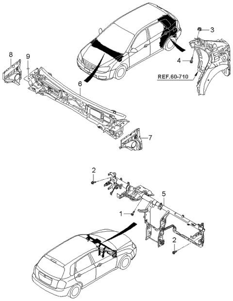 2006 Kia Spectra Cowl Panel Diagram