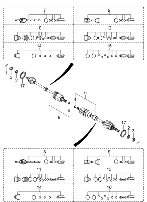 2004 Kia Spectra Joint Set-Outer,LH Diagram for 495912F391