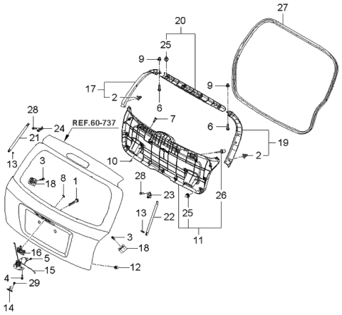 2004 Kia Spectra Tail Gate Handle Assembly Diagram for 817202F200
