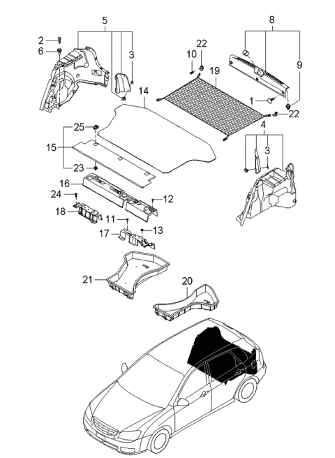 2005 Kia Spectra Net Assembly-Luggage Floor Diagram for 857782F600