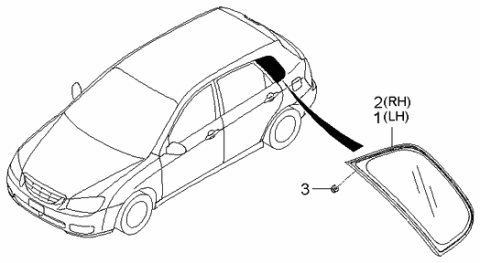 2005 Kia Spectra Quarter Fixed Glass & Moulding Diagram