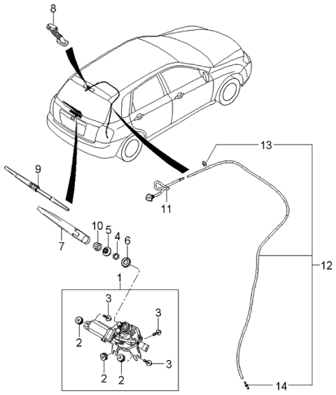 2005 Kia Spectra Rear Washer Nozzle Assembly Diagram for 989302F000