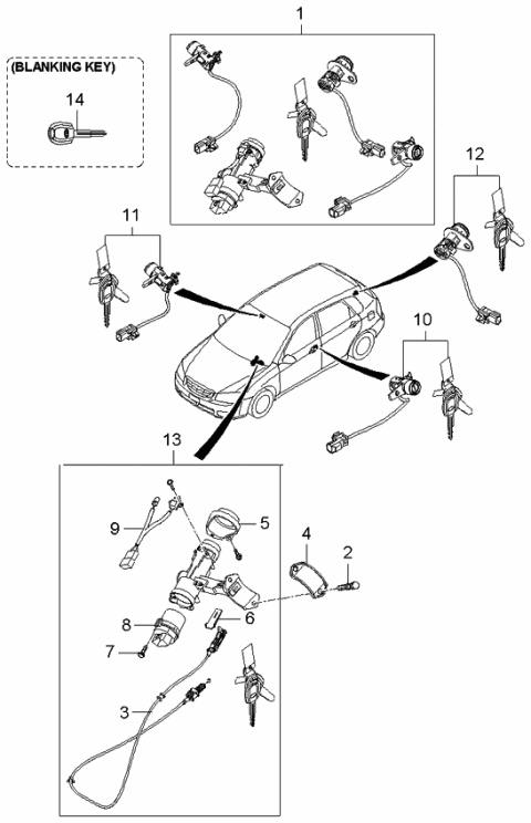 2006 Kia Spectra Key Set Diagram for 819052F320