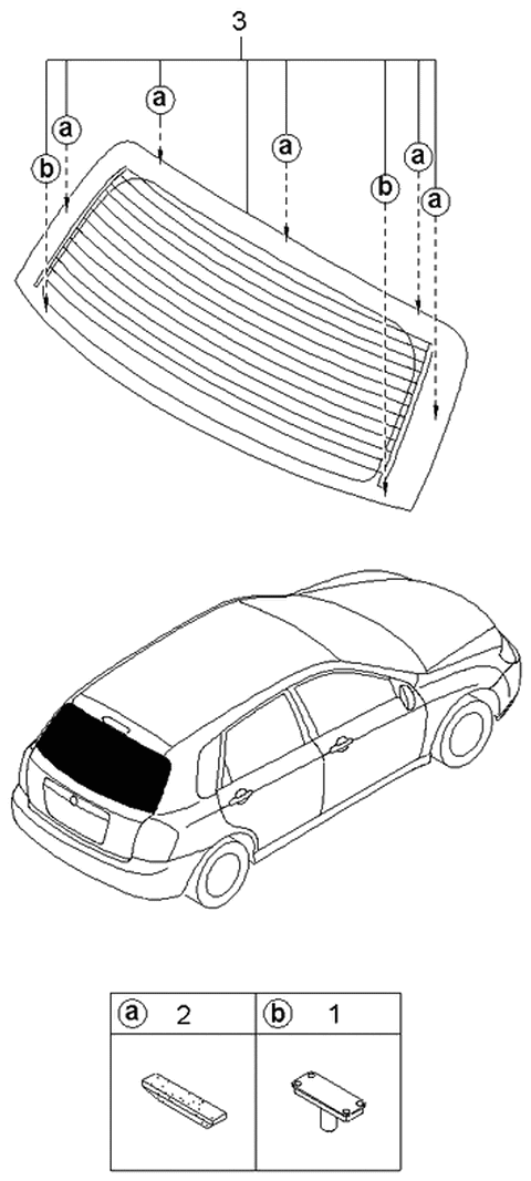 2004 Kia Spectra Rear Window Glass & Moulding Diagram