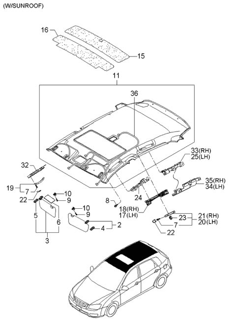 2005 Kia Spectra Sunvisor & Head Lining Diagram 2