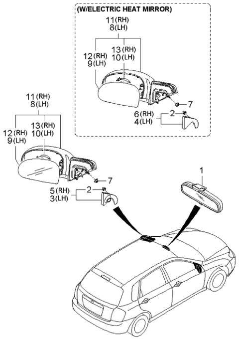 2006 Kia Spectra Mirror-Outside Rear View Diagram