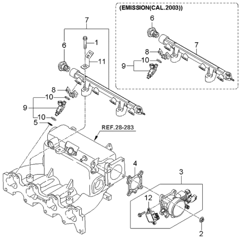 2004 Kia Spectra Throttle Body & Injector Diagram