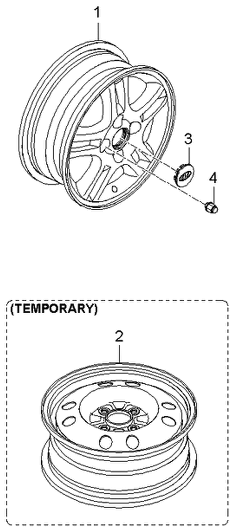 2005 Kia Spectra Wheel & Cap Diagram