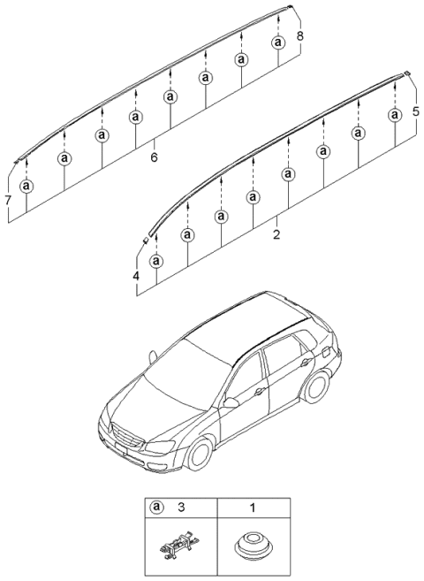 2004 Kia Spectra Rear Spoiler & Roof Garnish Diagram