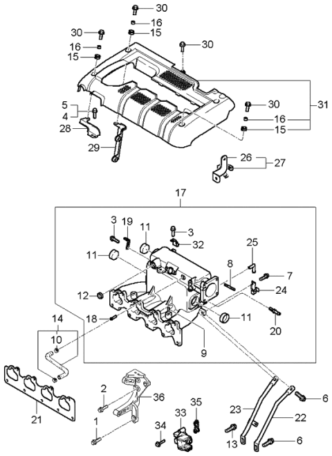 2006 Kia Spectra Clamp-Accelerator Cable Diagram for 327952D100