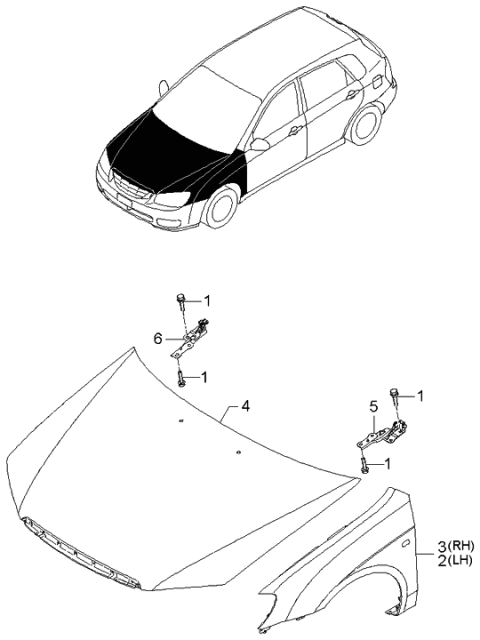 2005 Kia Spectra Fender & Hood Panel Diagram