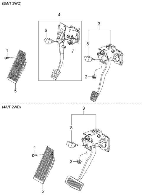 2004 Kia Spectra Clutch & Brake Pedal Diagram