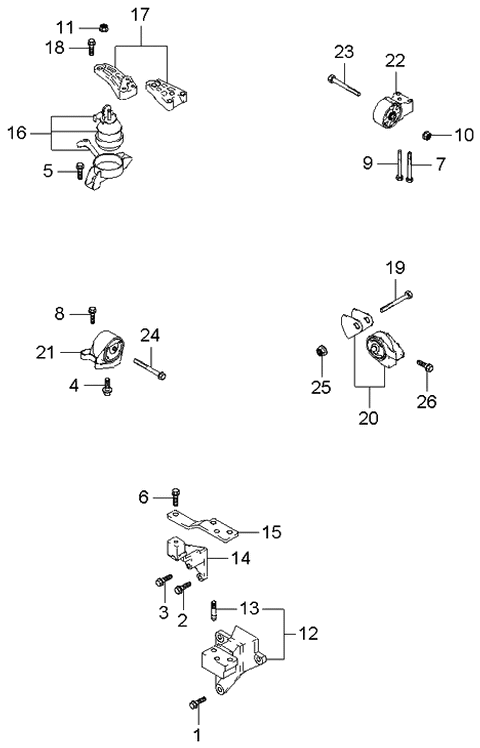 2004 Kia Spectra Engine & Transaxle Mounting Diagram