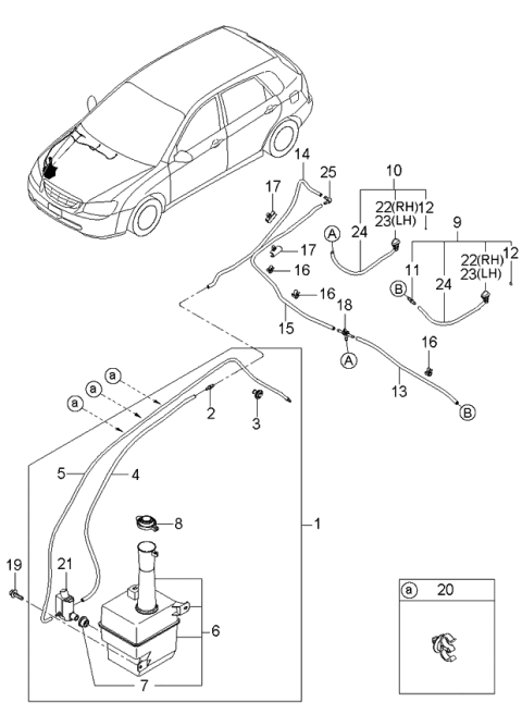 2005 Kia Spectra Washer Reservoir & Pump Assembly Diagram for 986102F100