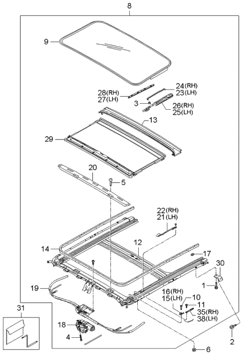 2005 Kia Spectra Deflector Assembly-Sunroof Diagram for 816412F200