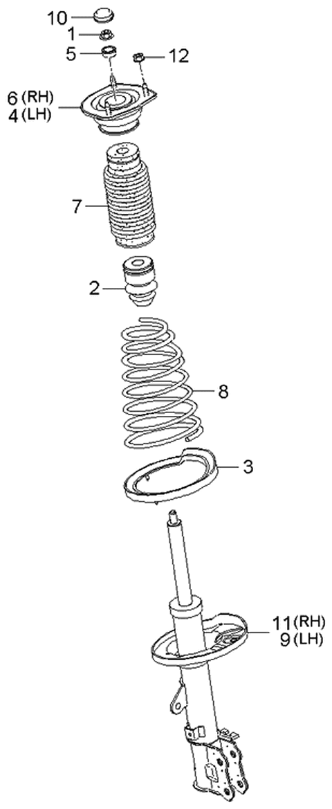 2005 Kia Spectra Front Strut Assembly Kit, Right Diagram for 553612F400