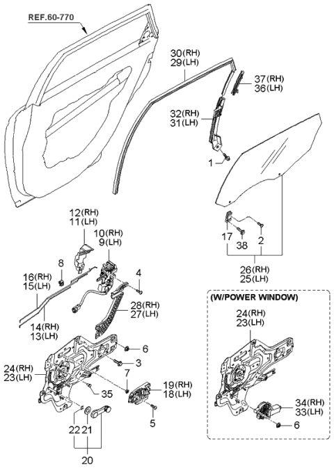 2004 Kia Spectra Glass Assembly-Rear Door RH Diagram for 834202F210