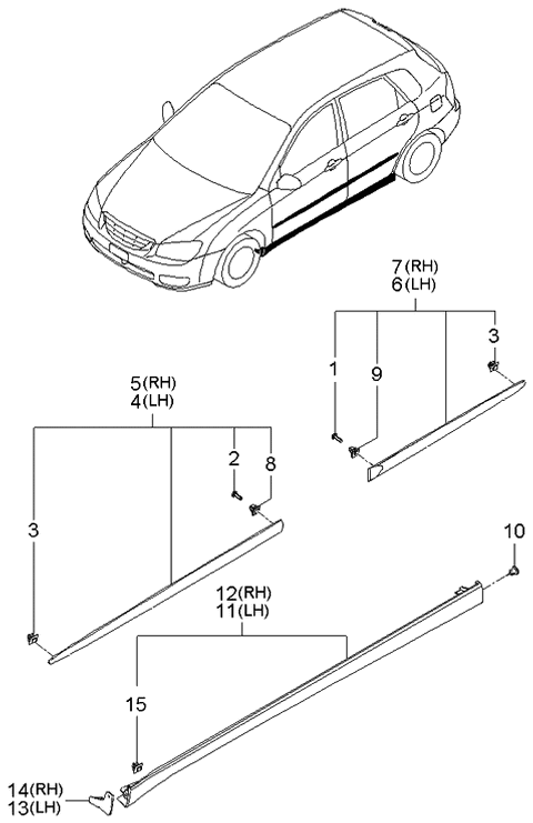 2004 Kia Spectra Moulding Assembly-Side Sill Diagram for 877612F000L1