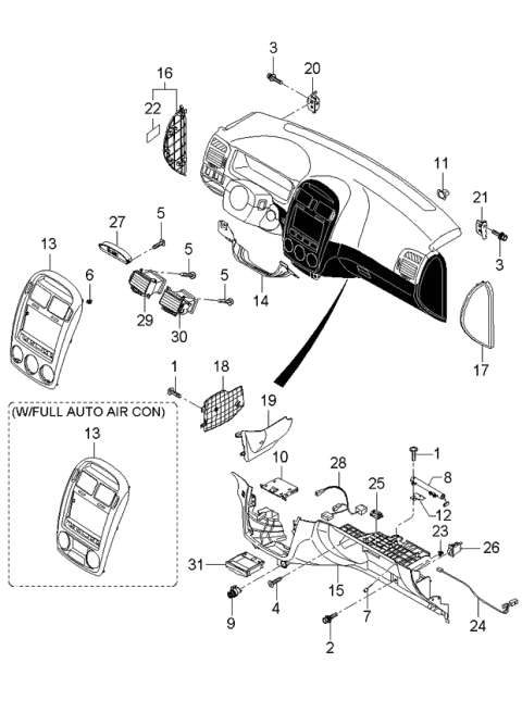 2006 Kia Spectra Nozzle Assembly-Center Air Diagram for 974302F510