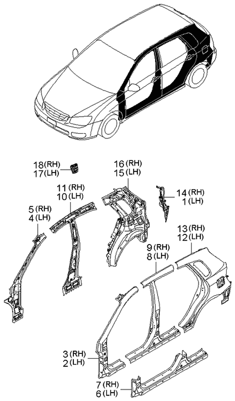 2005 Kia Spectra Panel-Side SILL Outer Diagram for 713222FD10