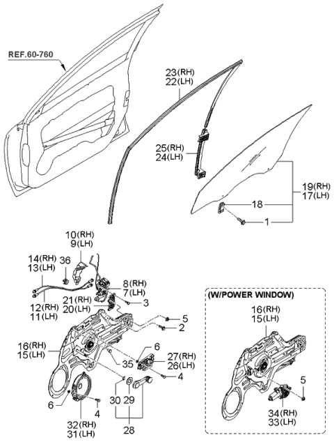 2005 Kia Spectra Front Door Window Regulator & Glass Diagram