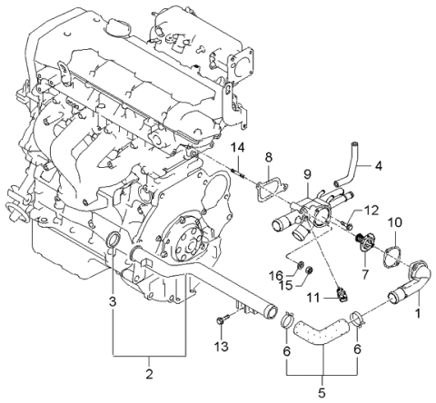 2005 Kia Spectra Coolant Hose & Pipe Diagram