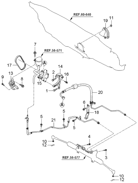 2006 Kia Spectra Power Steering Hose & Bracket Diagram