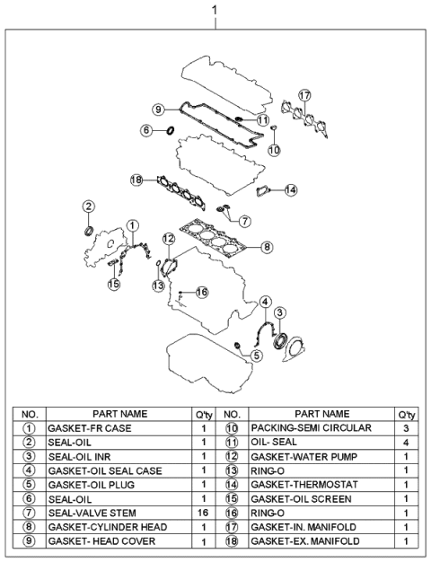 2005 Kia Spectra Engine Gasket Kit Diagram