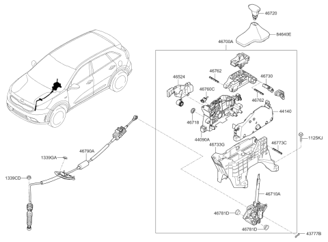 2018 Kia Niro Automatic Transmission Shift Control Cable Diagram for 46790G5100