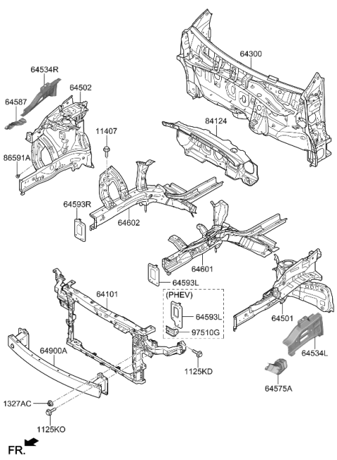 2017 Kia Niro Fender Apron & Radiator Support Panel Diagram