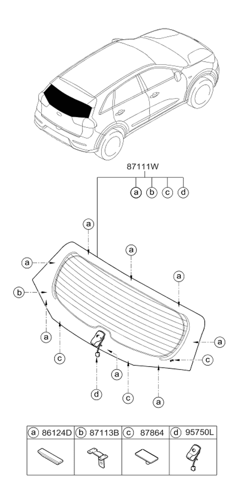 2017 Kia Niro Rear Window Glass & Moulding Diagram