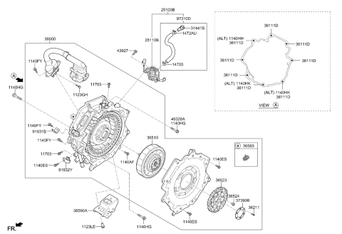 2019 Kia Niro Traction Motor Assembly Diagram for 365002BDC0