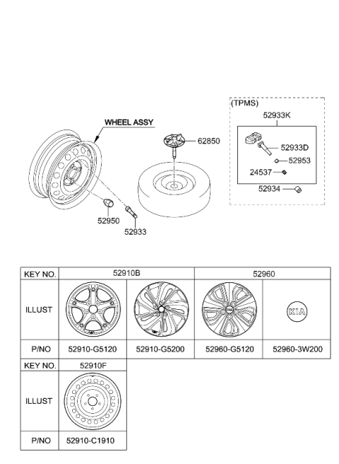 2017 Kia Niro Wheel & Cap Diagram